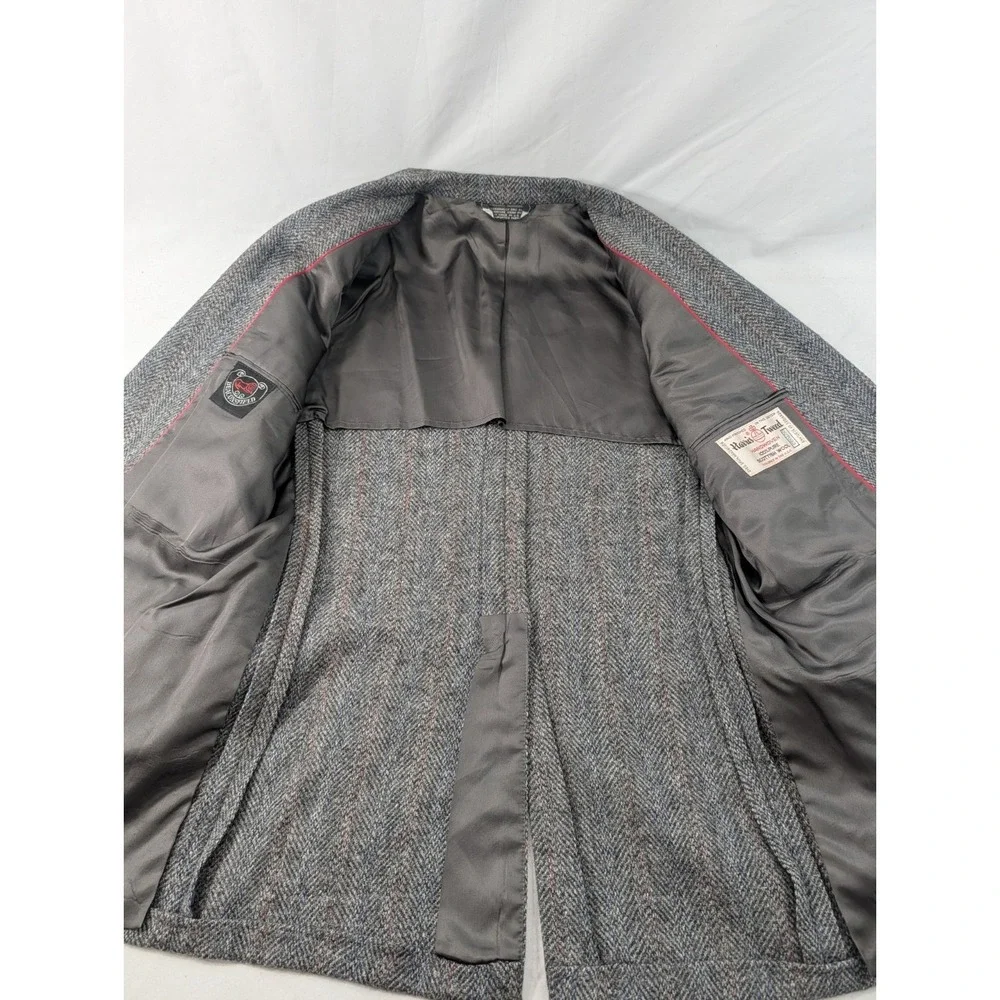 VTG Harris Tweed Beaconsfield Blazer Sport Coat Mens 42L Slim Gray Wool 90s